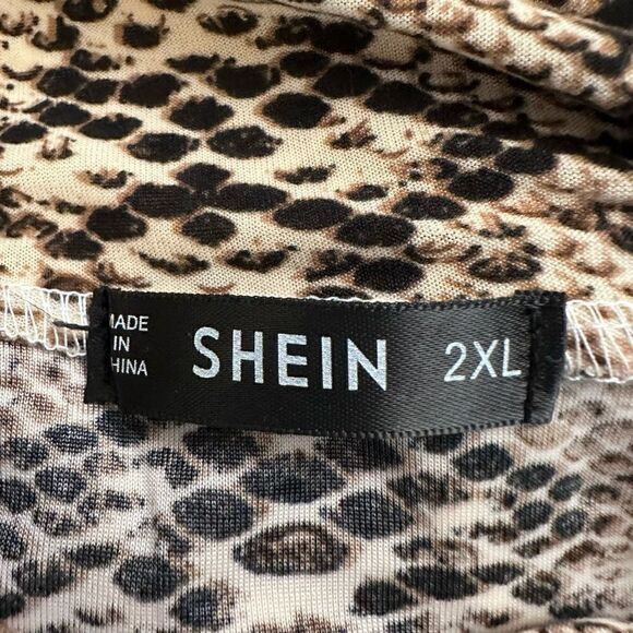 Shein Python Print Mock Neck Stretch Cutout Long Sleeve Top Taupe Tan 2XL - Picture 3 of 4